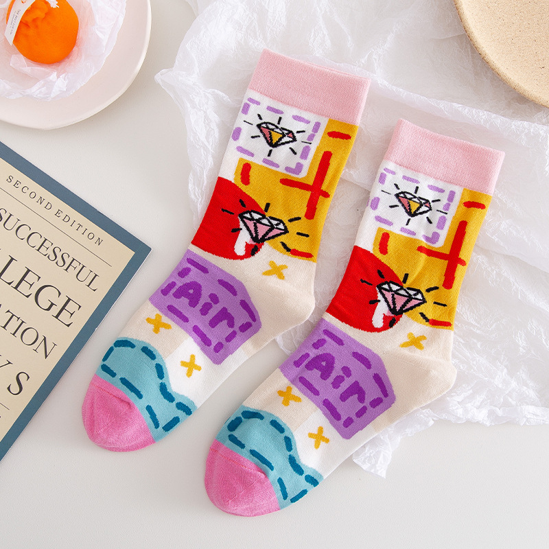 Crew Female Socks INS Creative Diamond Doodle Casual Stock Hose Wild Cotton Socks